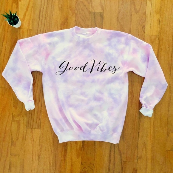 NEW Good Vibes Tie dye sweatshirt pink purple top - Picture 1 of 2